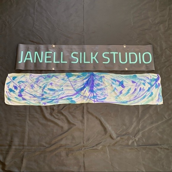 Hand Painted Silk Scarf Blue Purple Atmospheric Waves NWT - Picture 2 of 2